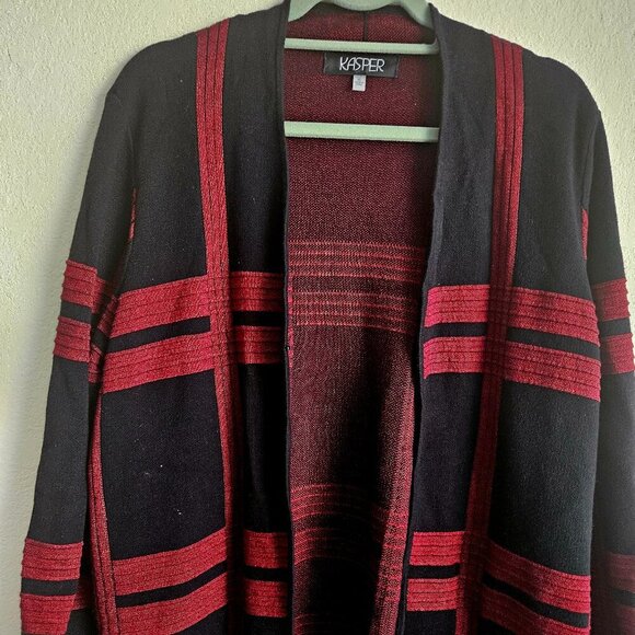 Cozy long XL red,black open front Thick cardigan, Duster oversized Comfy sweater - Picture 3 of 8